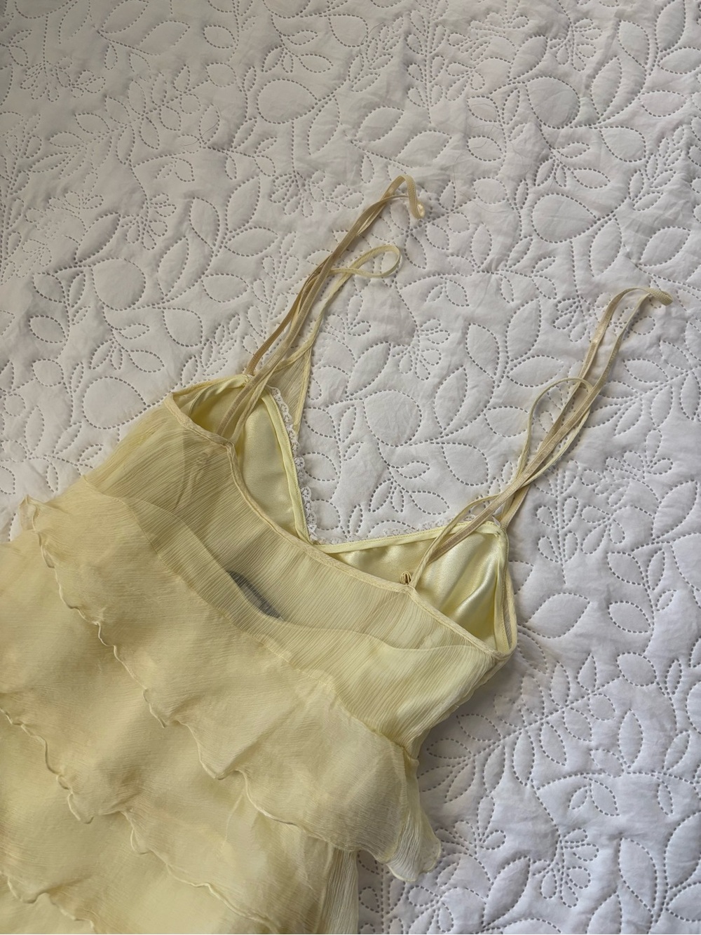 Laundry by Shelli Segal 100% Silk Yellow Tiered Ruffle Y2K Dress Size 4 - Picture 8 of 12